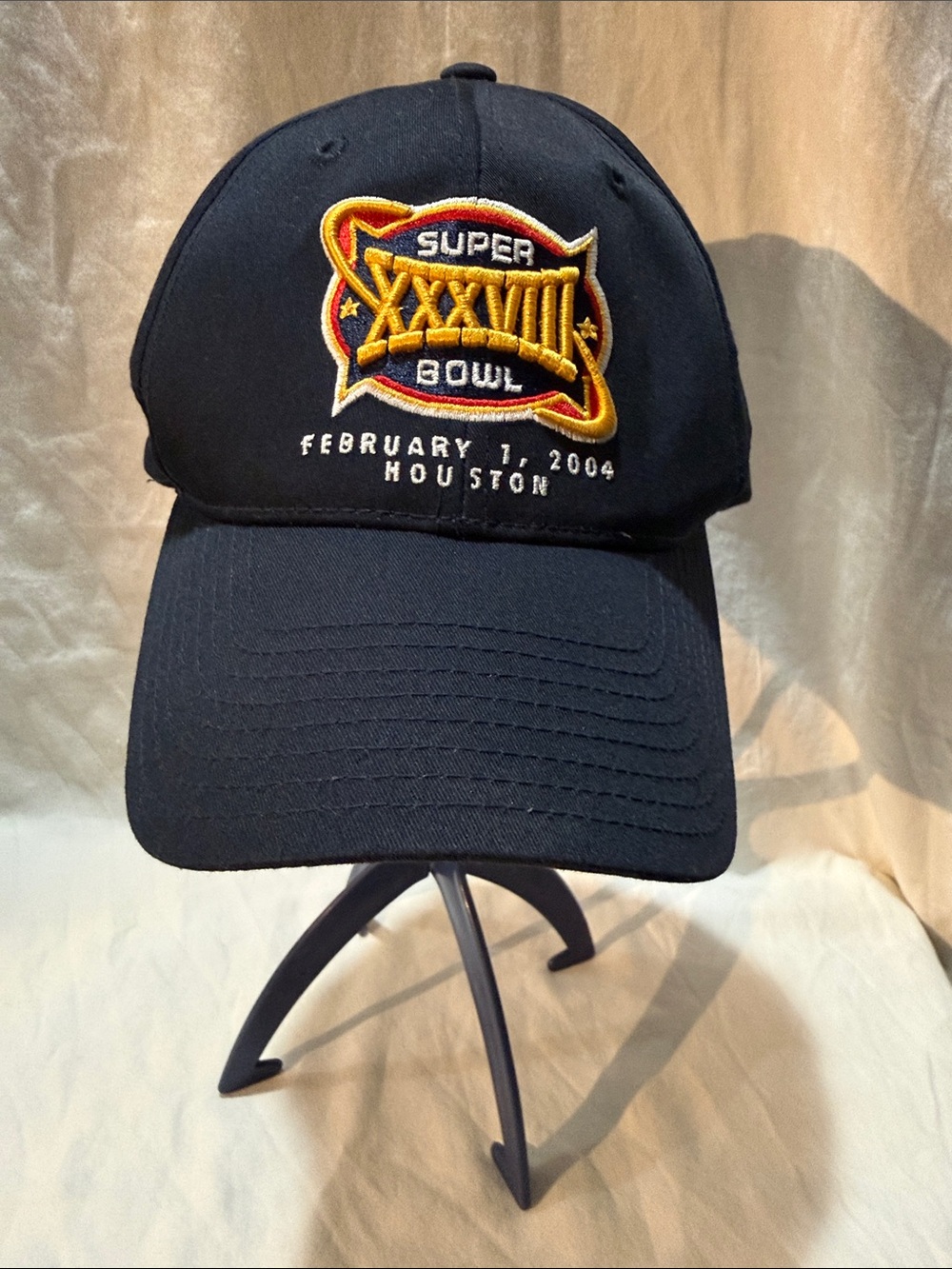 Vtg Reebok Navy Blue Super Bowl XXXVIII Embroidered Cap with Red/Gold Men/Women